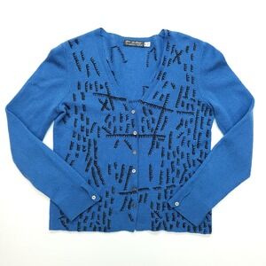 VTG Jane Wheeler Sweater Women M‎ 100% Cashmere Hand Knit Embroidered Cardigan